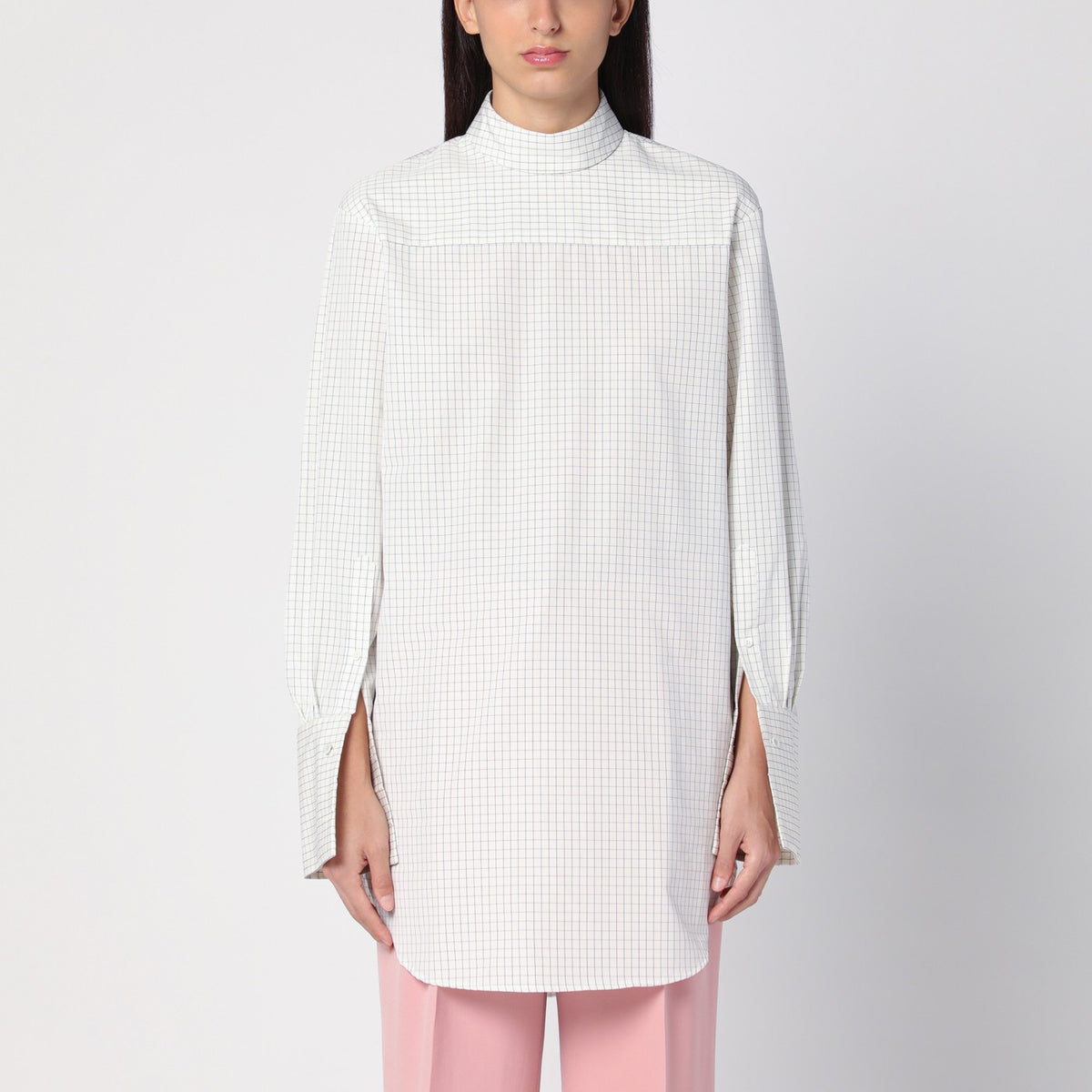 Monot Dries Van Noten White Checked Popeline Turtleneckシャツ - Image 4