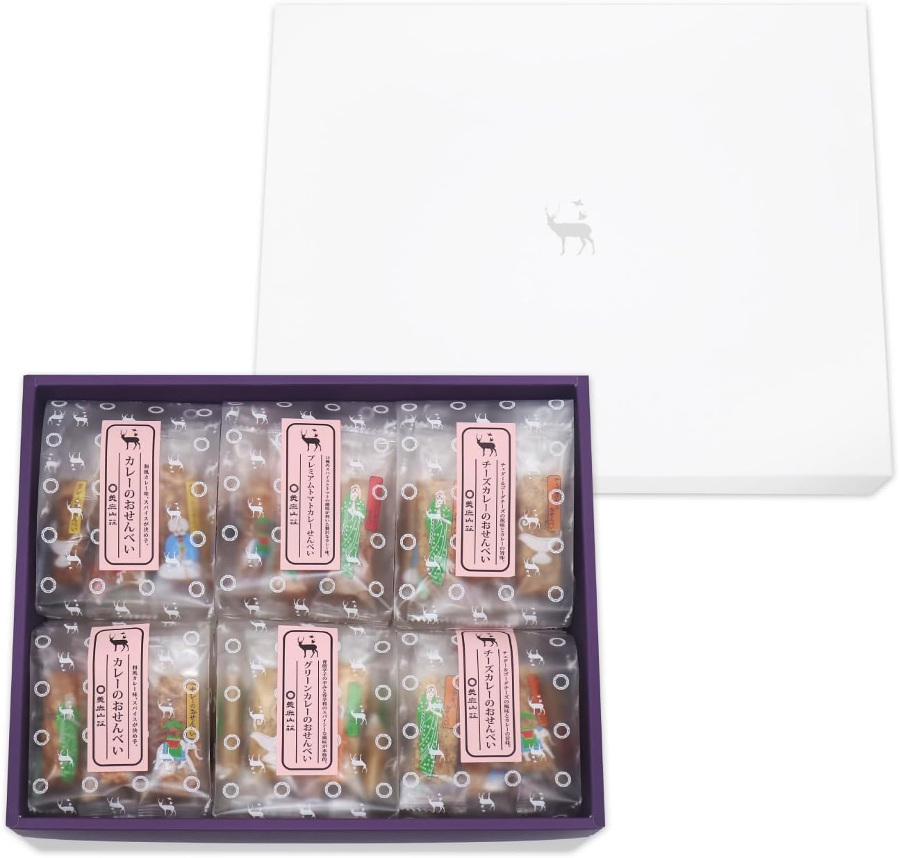 (Exclusive) Mika Sanso Enjoy 4 Flavors of Spicy Curry Rice Crackers, Assorted Set, Cute Original Gift Box, Wrapping Paper Included