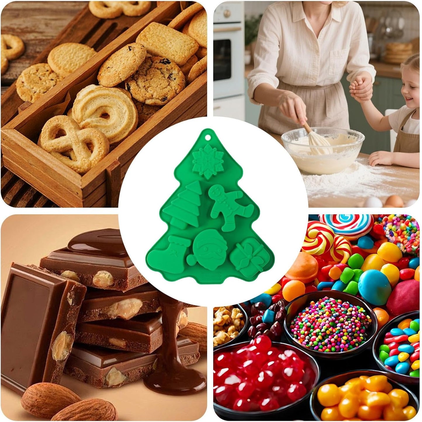 クリスマス チョコレート モールド | 6穴 シリコン キッチン ベーキング ツール | 立体ケーキ用スノーフレーク・ツリー・サンタ型 | パン菓子 チョコレート クッキー フォンダン カップケーキ トッパー ムース キャンドル エポキシ樹脂 キッチン用