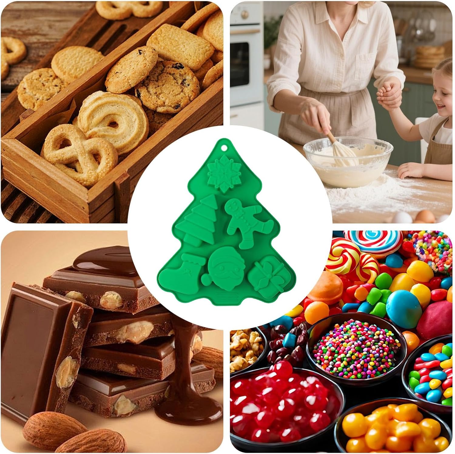クリスマス チョコレート モールド | 6穴 シリコン キッチン ベーキング ツール | 立体ケーキ用スノーフレーク・ツリー・サンタ型 | パン菓子 チョコレート クッキー フォンダン カップケーキ トッパー ムース キャンドル エポキシ樹脂 キッチン用