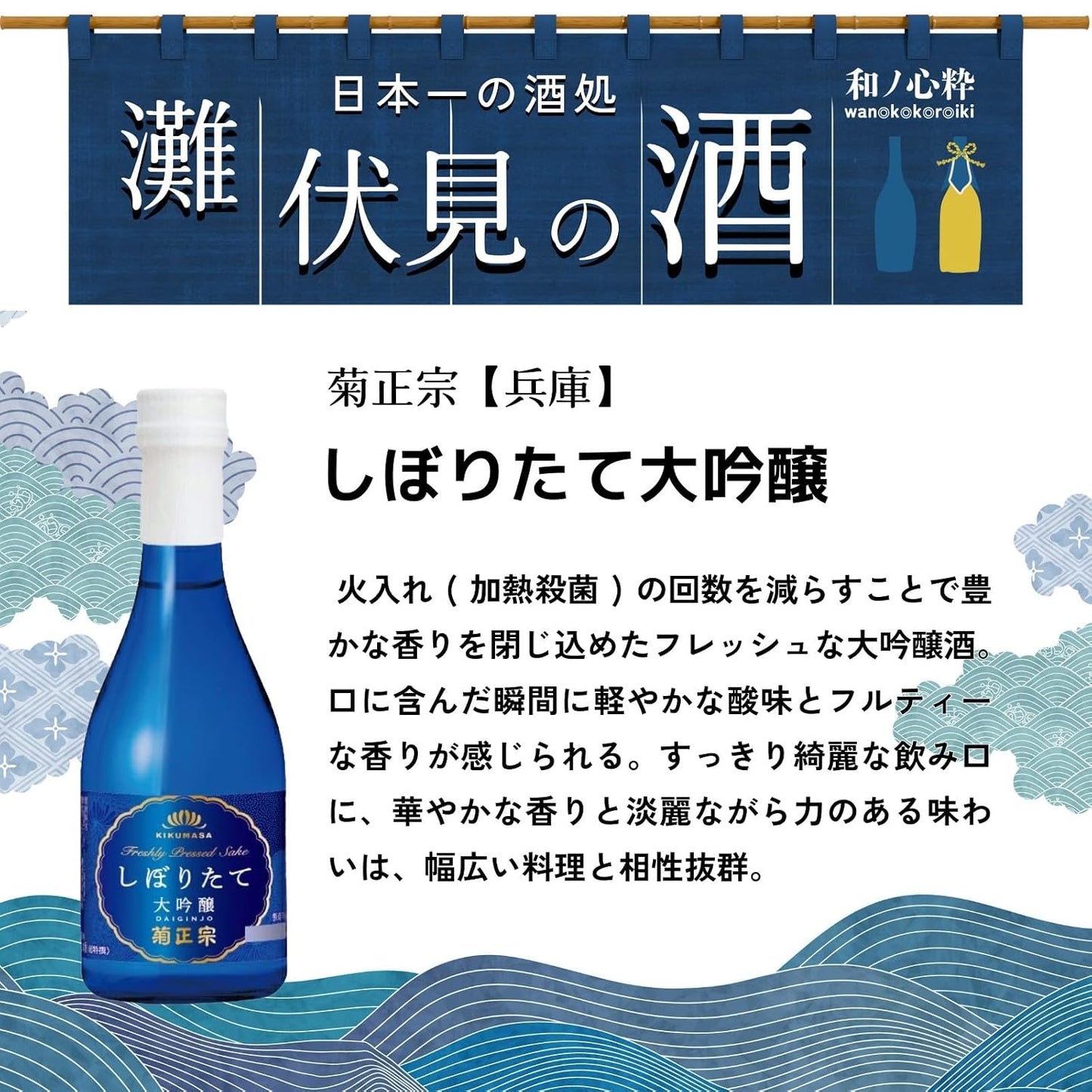 Wano Kokoro Ichi: Japan's Finest Sake from Nada, Fushimi - A Taste Comparison Set [Japanese Sake from Hyogo Prefecture, 300ml×6 bottles]'