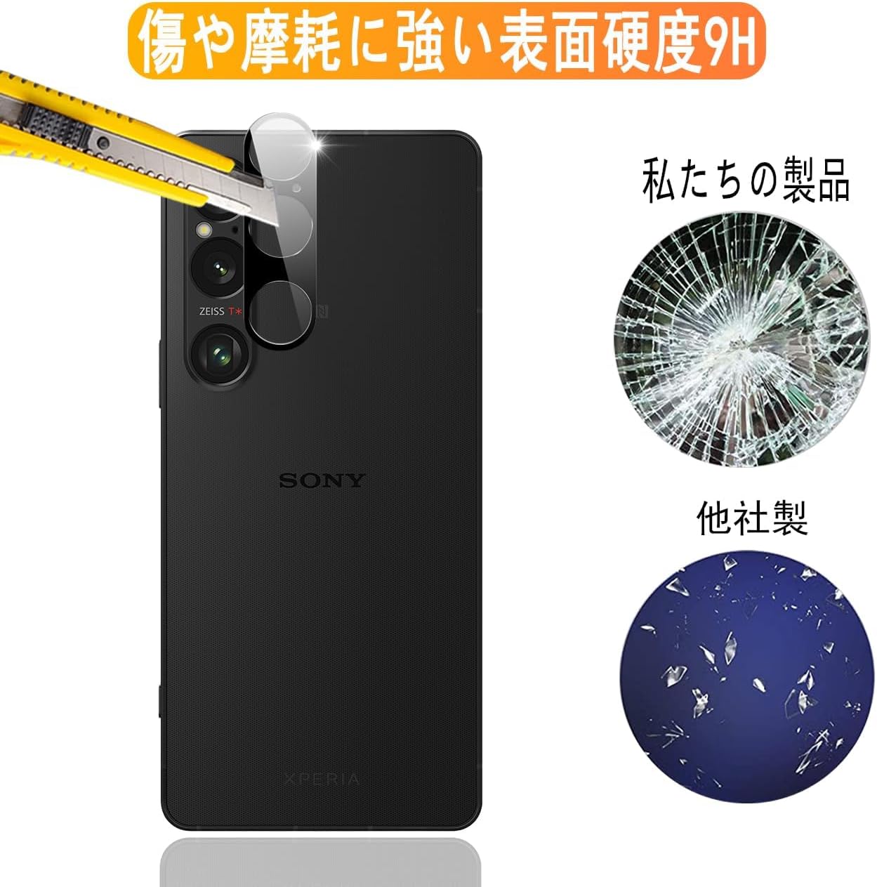 [Set of 2] Compatible Xperia 1 VI Camera Film, 2 x Xperia 1 VI SO-51E SOG13 Lens, Protective Cover, Black Edge, Overexposure Prevention, Japanese Glass Material, 9H Strength, Compatible Xperia 1 VI