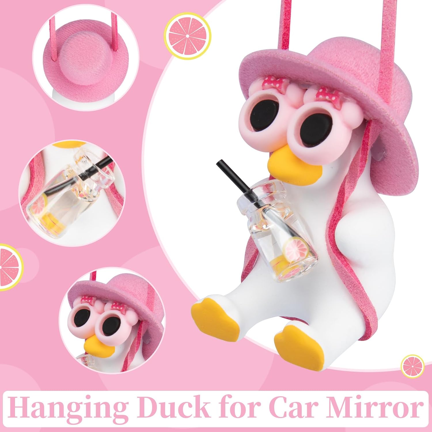 Adorno de pato oscilante para colgar en el auto, lindo pato colgante para el espejo del auto, accesorios rosas para el espejo retrovisor, decoración bonita para autos, accesorios divertidos para autos