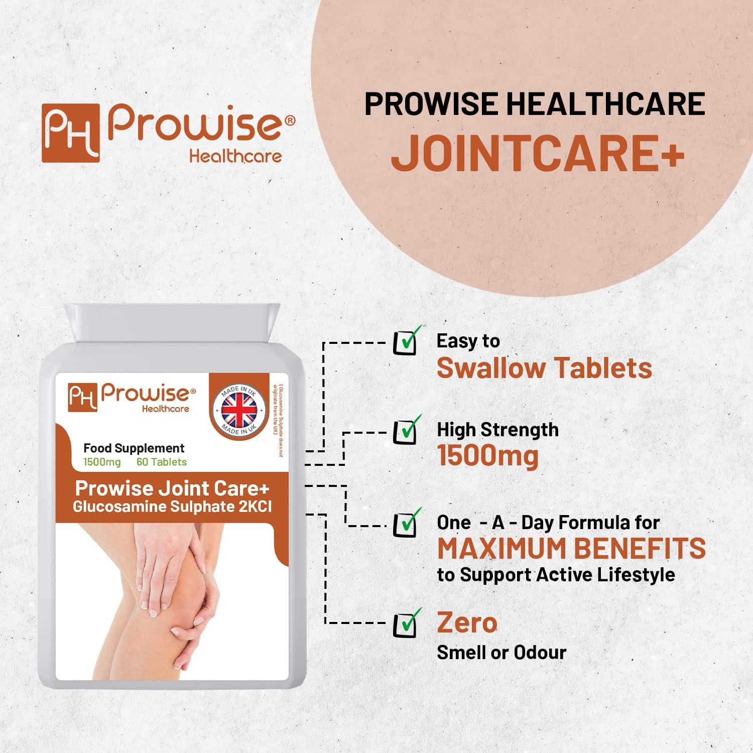 Joint Care + Glucosamine Sulfate 2KCL 1500mg 60 Tablets - Made in UK by Prowise Healthcare