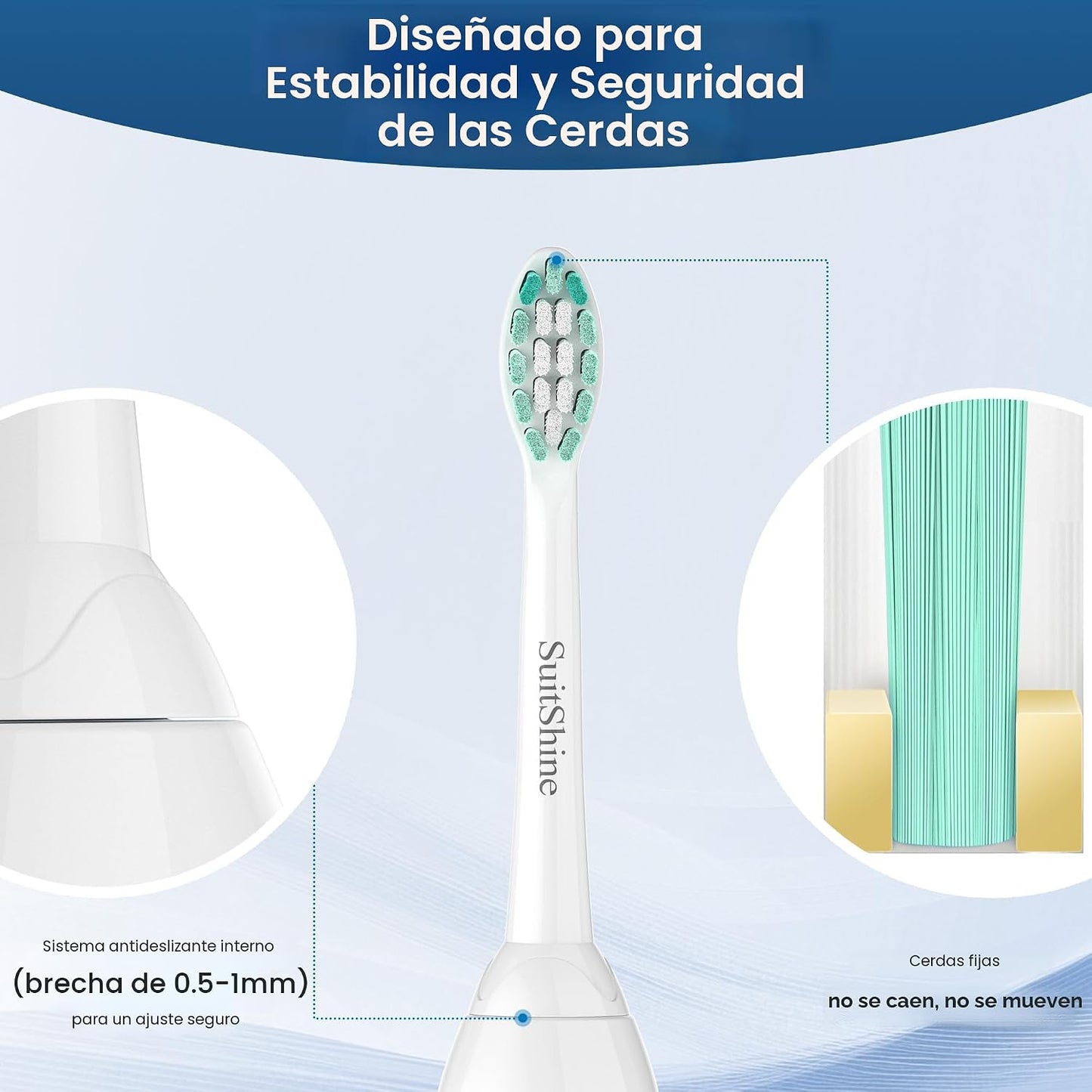 SuitShine Cabezales de repuesto para cepillos de dientes compatibles con Philips Sonicare y más mangos de clic, paquete de 8 unidades, color blanco