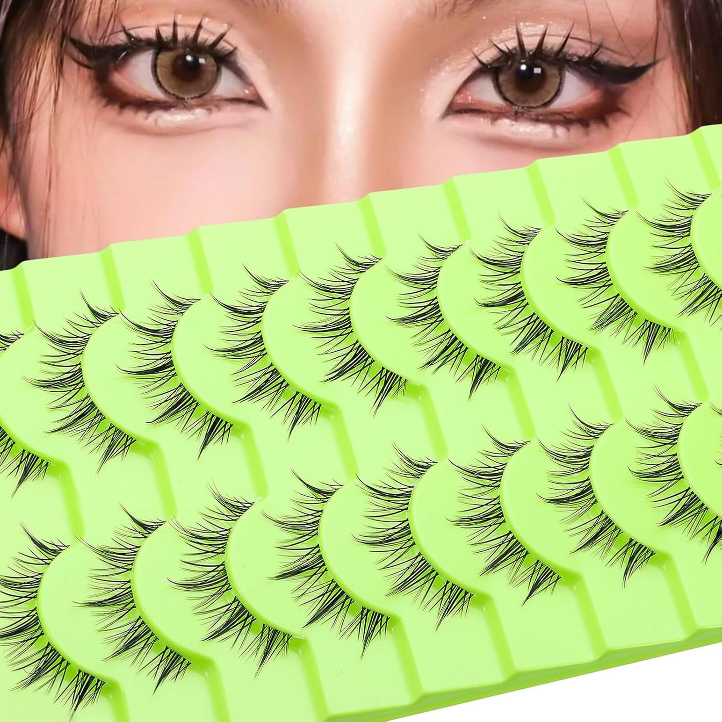 10 Pairs Cartoon False Eyelashes Korean Asian False Eyelashes Anime False Eyelashes Japanese Makeup False Eyelashes Spiky False Eyelashes (Y40)