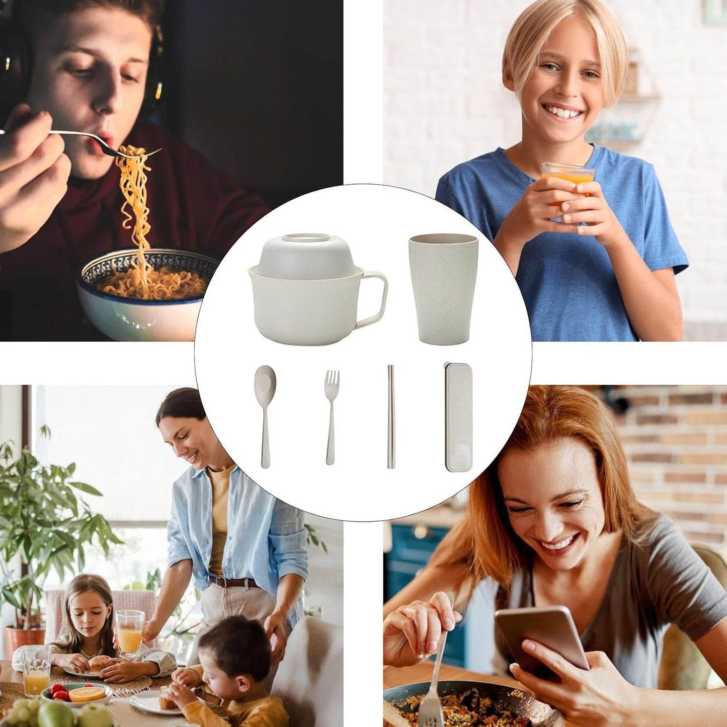 Ramen Bowl Set, Ramen Bowl Cooker Set | Ramen Bowl Set Microwave Instant Ramen Bowl - Portable Ramen Bowl with Handle for Ramen, Pho, Udon, Buckwheat, Soup Noodles, Asian Cooking