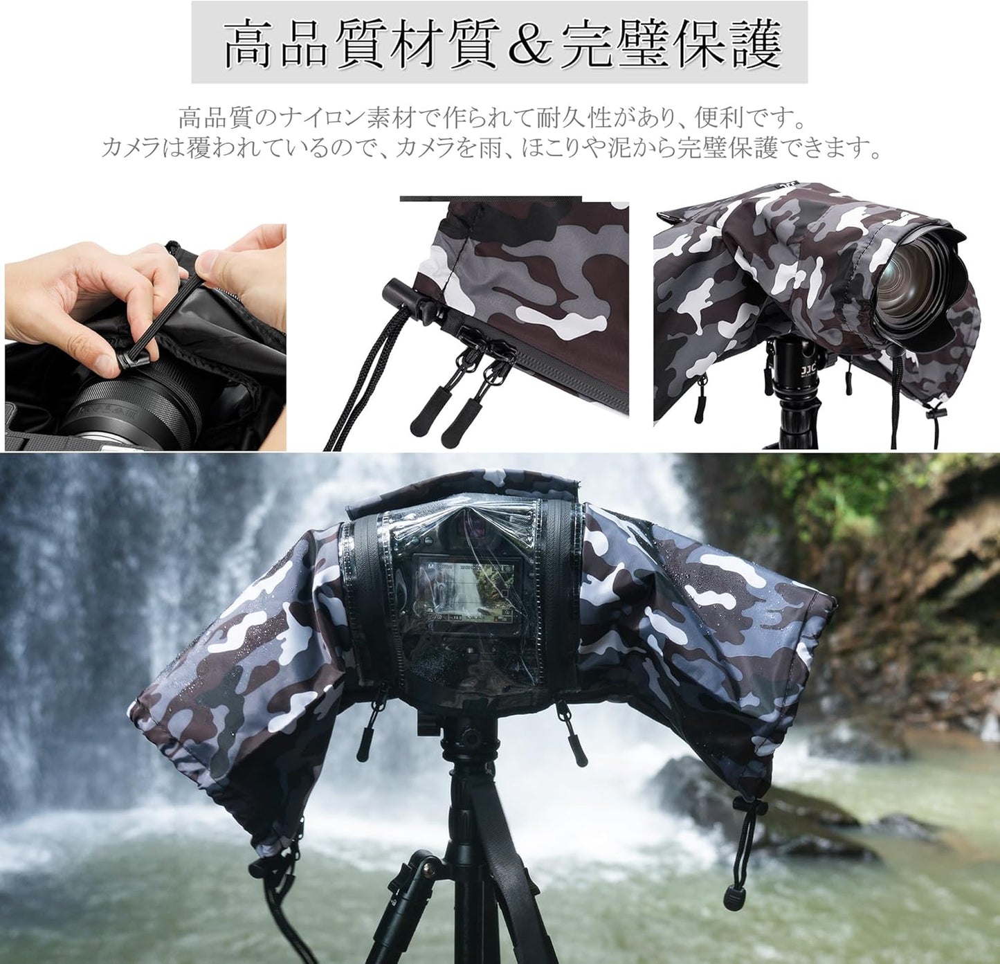 JJC Camera Raincoat Rain Cover (Transparent Window Opens) Camera + Lens Size ≤ 7.1 x 5.5 x 9.1 inches (18 x 14 x 23 cm), Waterproof Zipper, Compatible with Canon EOS R8, R7, R6, Mark II, R5, R10, Kiss