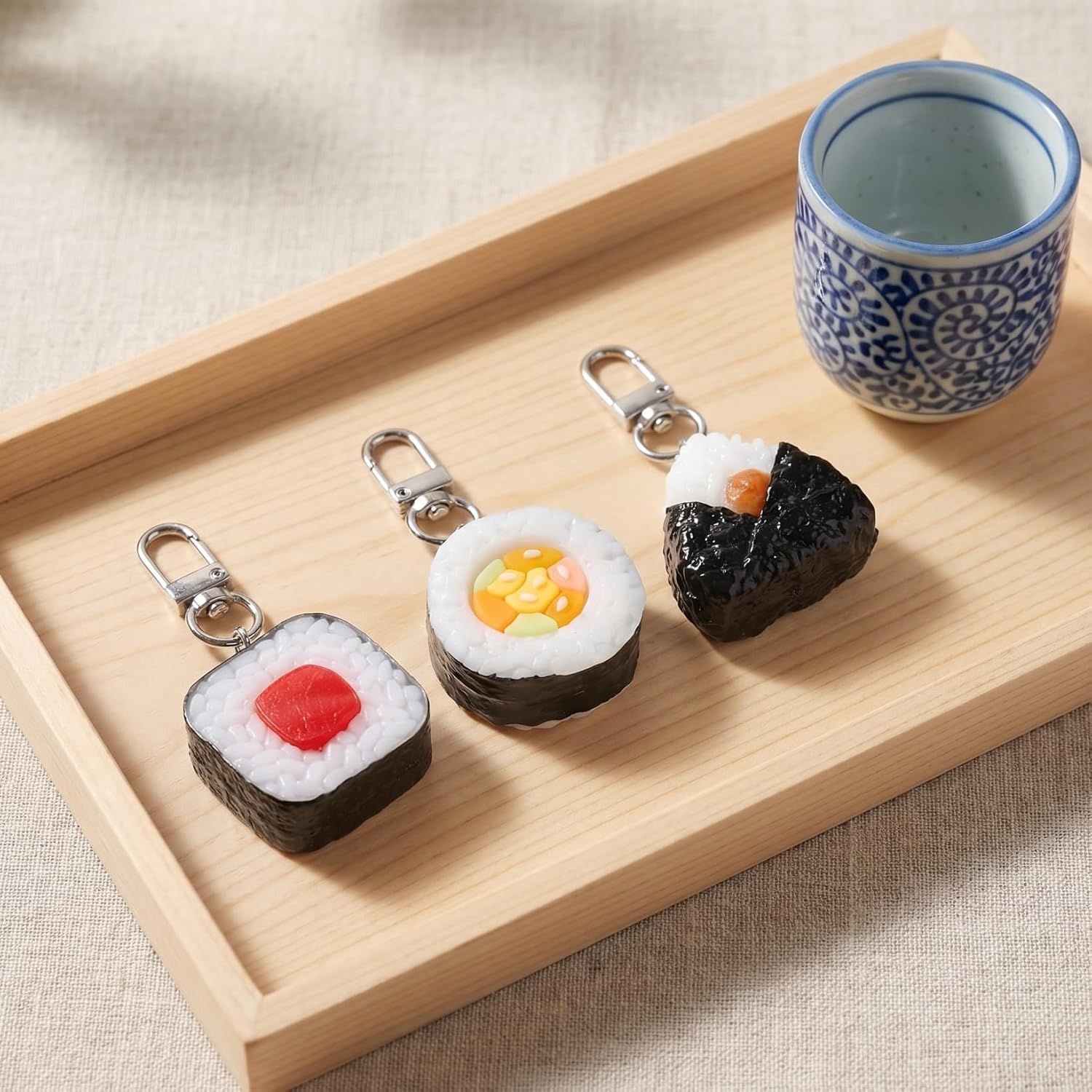 PACKOVE Pack of 3 Sushi Keychain Red Tuna Seaweed Plum Onigiri Bag Charm Keyring Backpack Accessories for Daily Decoration