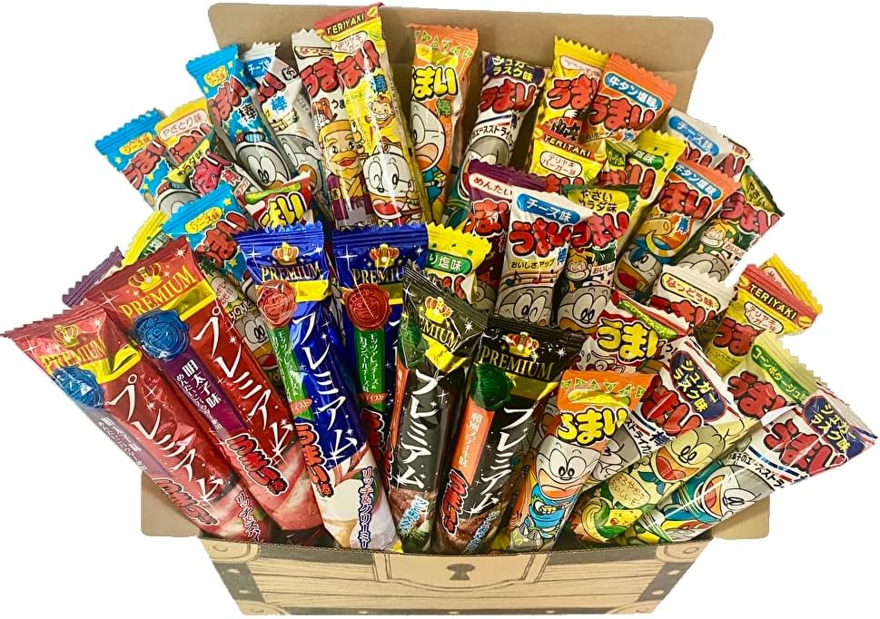 Umai Sticks, Premium Umai Sticks, Assorted, Total of 40 Pieces, Japanese Snacks, Individually Wrapped, Treasure Box, Gift