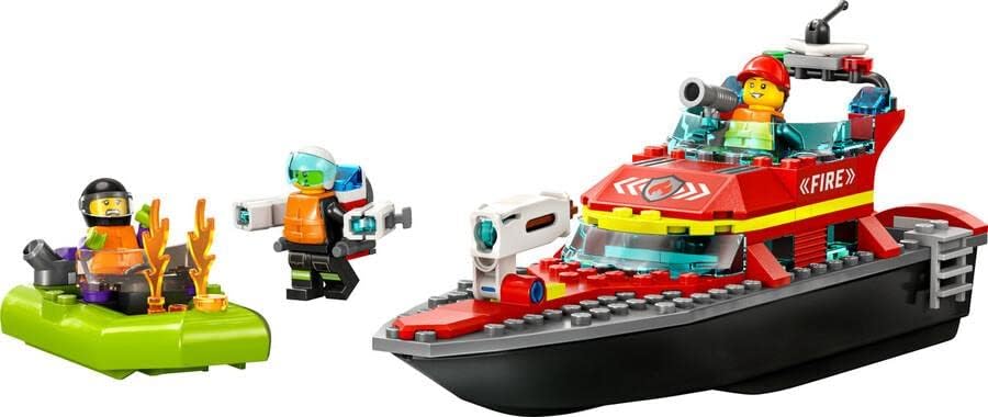 LEGO City Fire Rescue Boat Toy, Gift, Building Blocks, Educational, Boys, Girls, Children, Ages 5, 6, 7, 8, Town Building, Pretend Play, Role Play, 60373