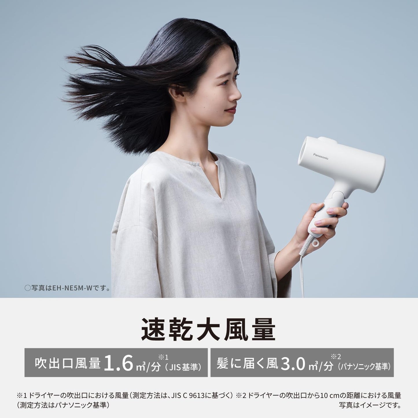 Panasonic Store Plus Model EH-NE5M-W Ionity Dryer, Negative Ion, Quick Drying, High Airflow, Warm White