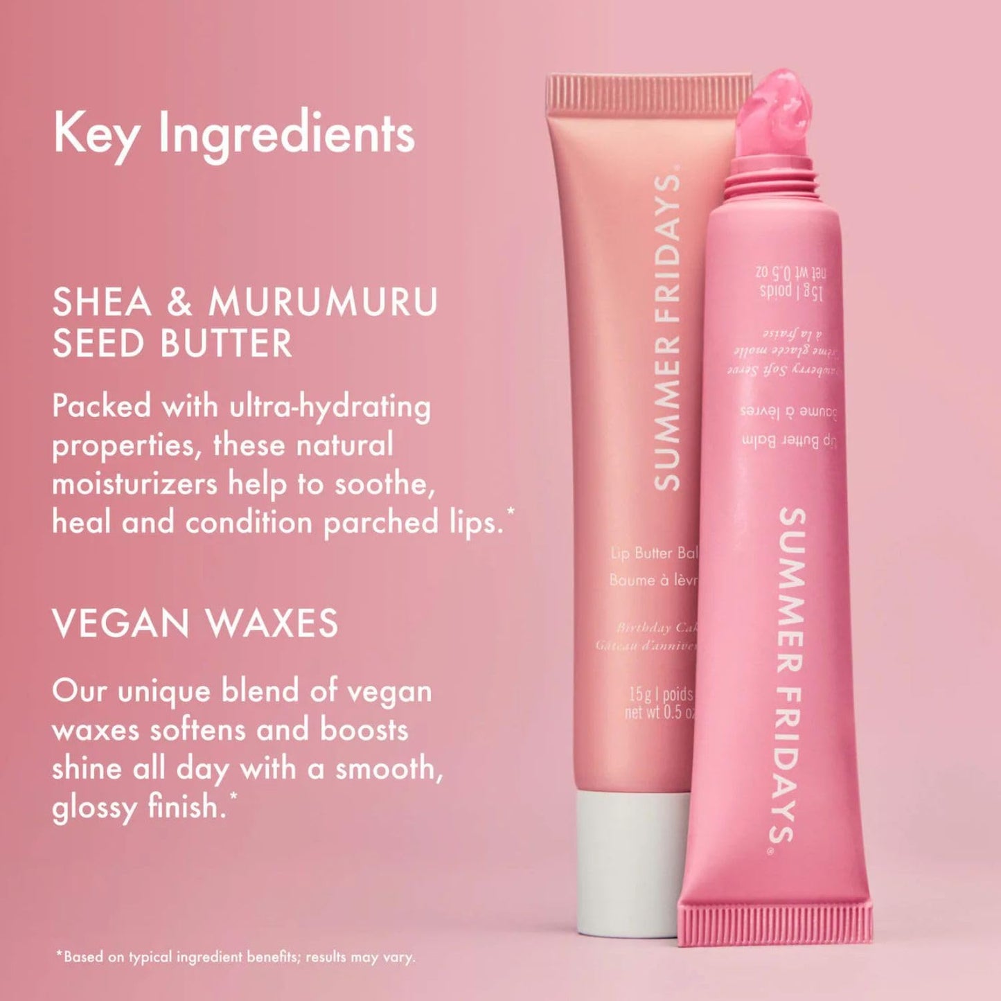 Summer Fridays Lip Butter Balm Sweet Pink Duo - Conditioning Tinted Lip Balm + Overnight Mask for Instant Shine + Color - With Hydrating Shea Butter - Strawberry Soft Serve + Birthday Cake (2 Count)