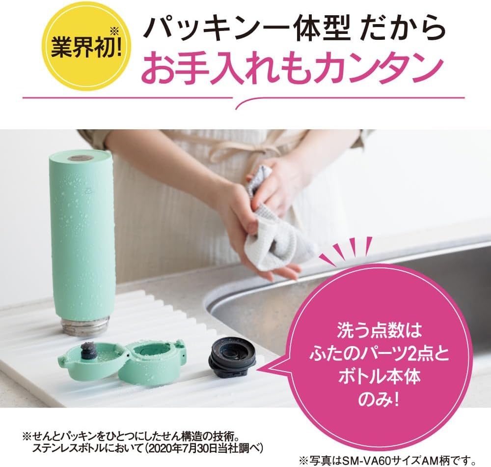 Zojirushi Thermos, Seamless Straw, Large Capacity 32.4 fl oz (950 ml), One-Touch Stainless Steel Mug, Matte Gray, Integrated Lid and Gasket, Easy to Clean, Only 3 Parts to Wash, SM-VS95-HM