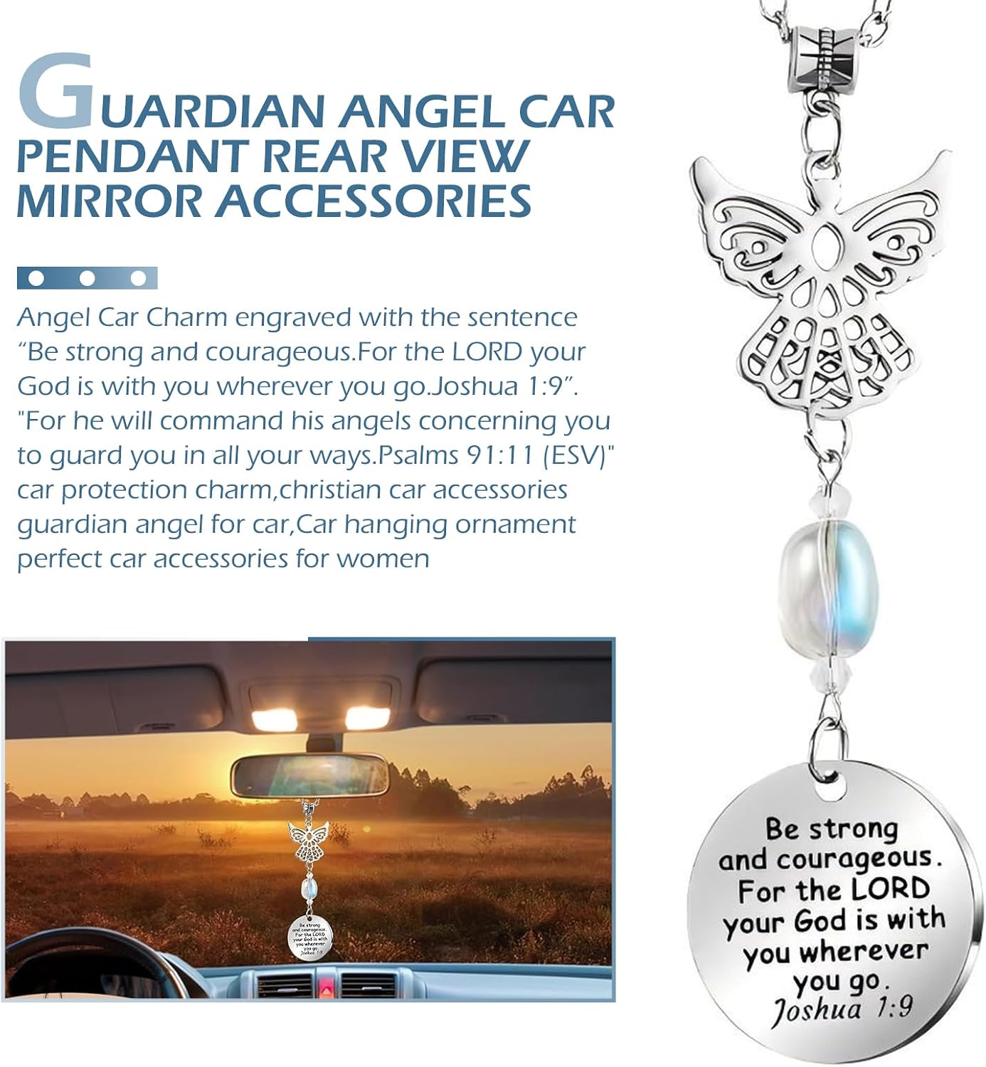 1 pieza ornamento colgante de ángel para espejo retrovisor, amuleto cristiano para espejo retrovisor, amuleto de alas de ángel guardián para espejo interior, universal para automóviles