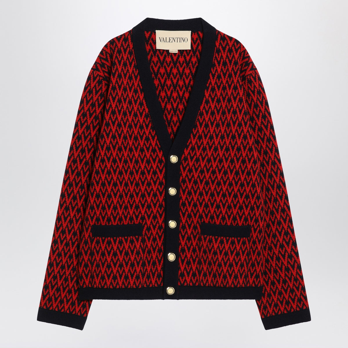 Valentino ヴァレンティーノ・ジャクアードのパターン・カーディガン・タウト・ラ・レッド/ネイビー・ブルー - Image 4