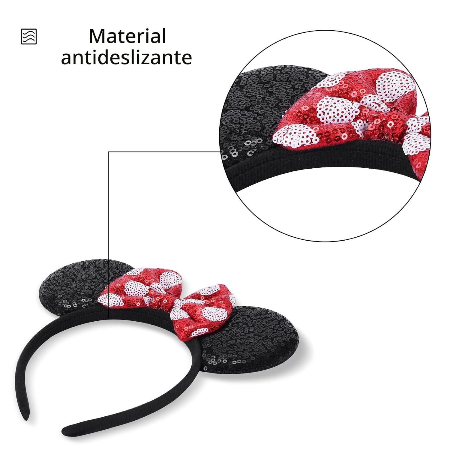 2 piezas de diademas con orejas de ratón y lentejuelas rojas, diademas con arcos brillantes, una adición perfecta a tus accesorios esenciales de viaje para mujeres, niñas, decoración de