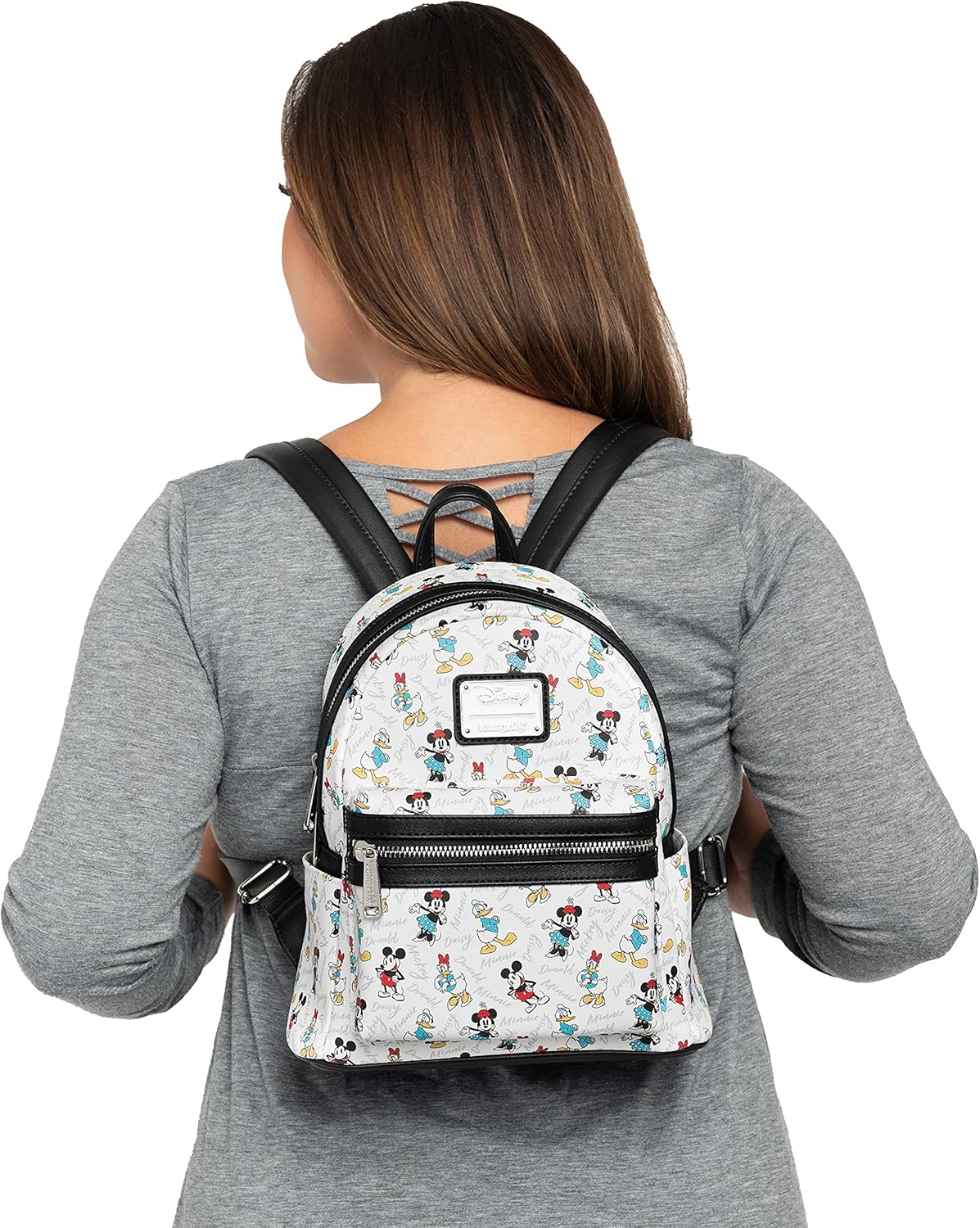 Loungefly Disney Mickey Minnie Mouse Donald Daisy Mini Mochila Bolso Blanco