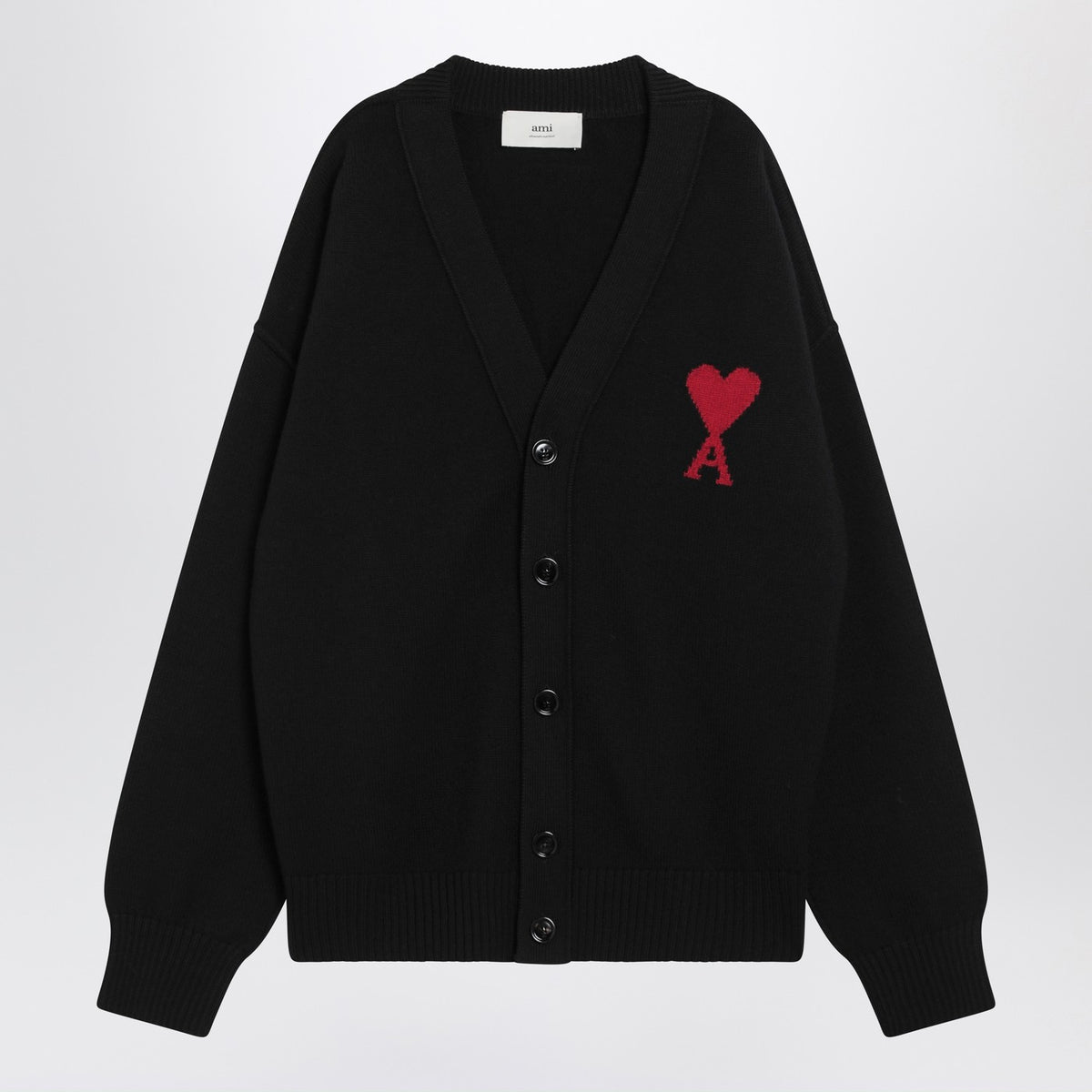 Ami Ami Paris Black Wool Ami De Coeur Cardigan - Image 4