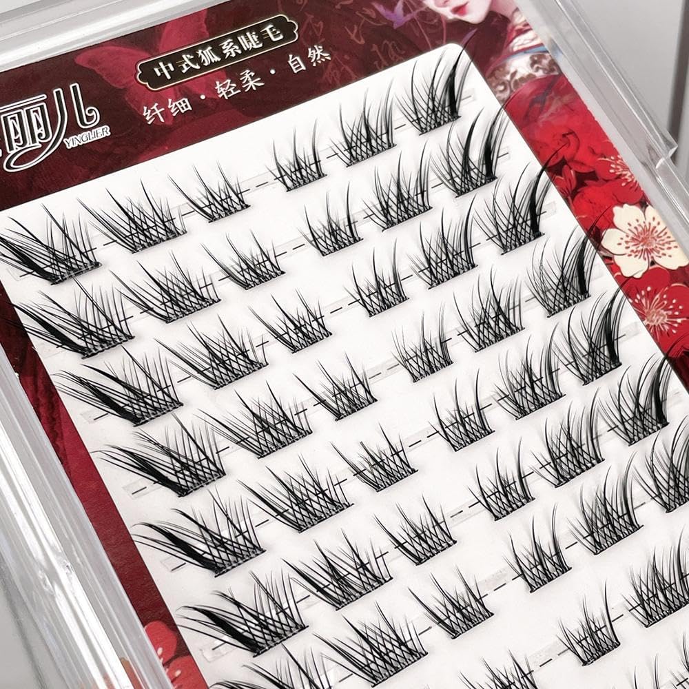 DIY Lash Extensions Cartoon Natural Self Adhesive Fox Eye False Eyelashes 9-15mm No Removable Anime Lash Cluster DIY at Home