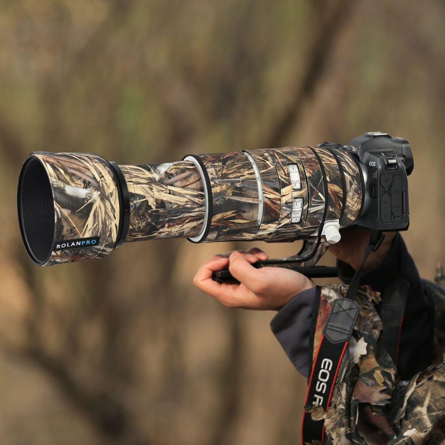 ROLANPRO Camouflage Lens Cover for Canon RF100-500mm F4.5-7.1 L IS USM Triple Layer Waterproof Telephoto Lens Camouflage Cover Color: Light Green Camo