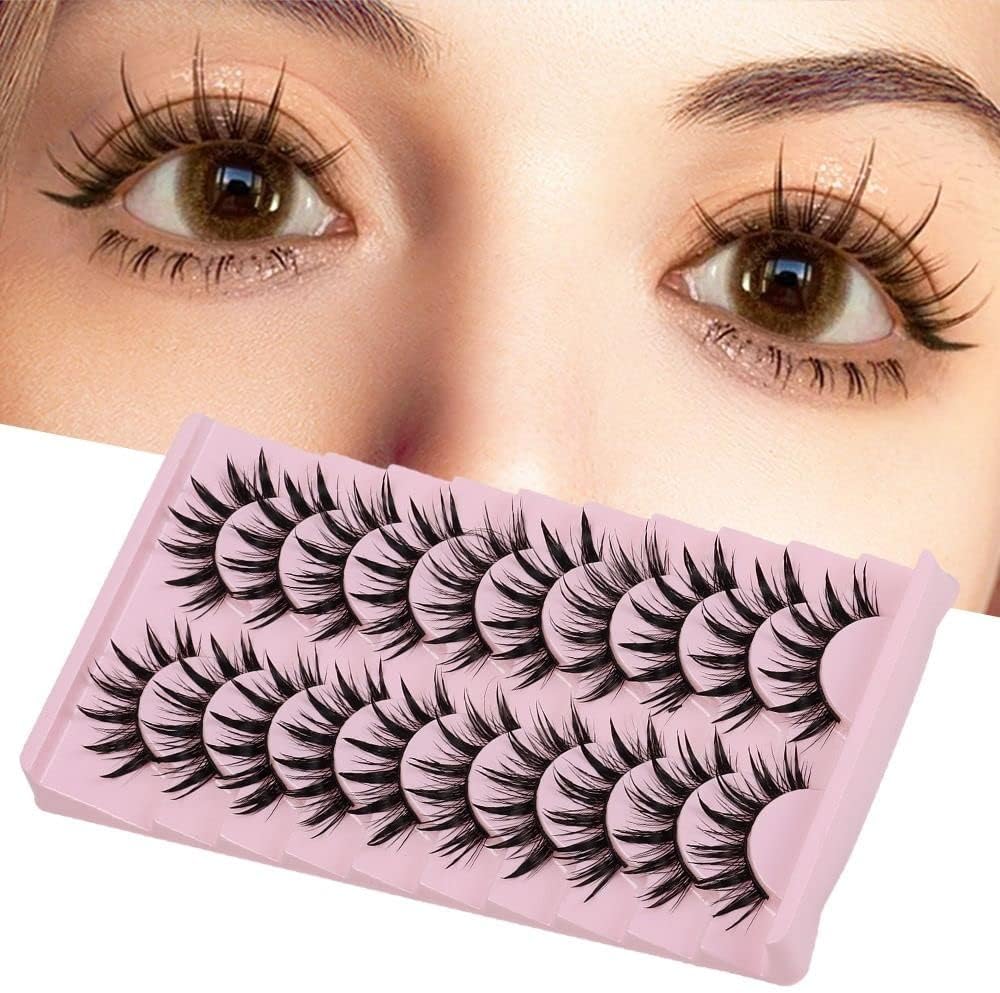 10 Pairs False Eyelashes, Dramatic Cartoon Eyelashes, Wet Look 16mm Eyelashes, Natural Look Fluffy Spiky Eyelashes, Timink Eyelashes, Fluffy Cat Eyelashes, Delicate and Attractive Eye Makeup