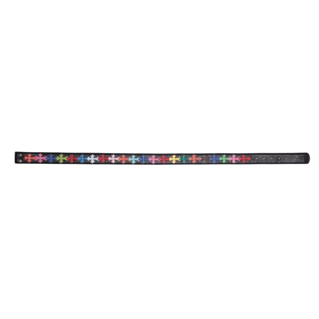 CHROME HEARTS LEATHER 'MULTI COLOR CROSS PATCH' BLACK BELT