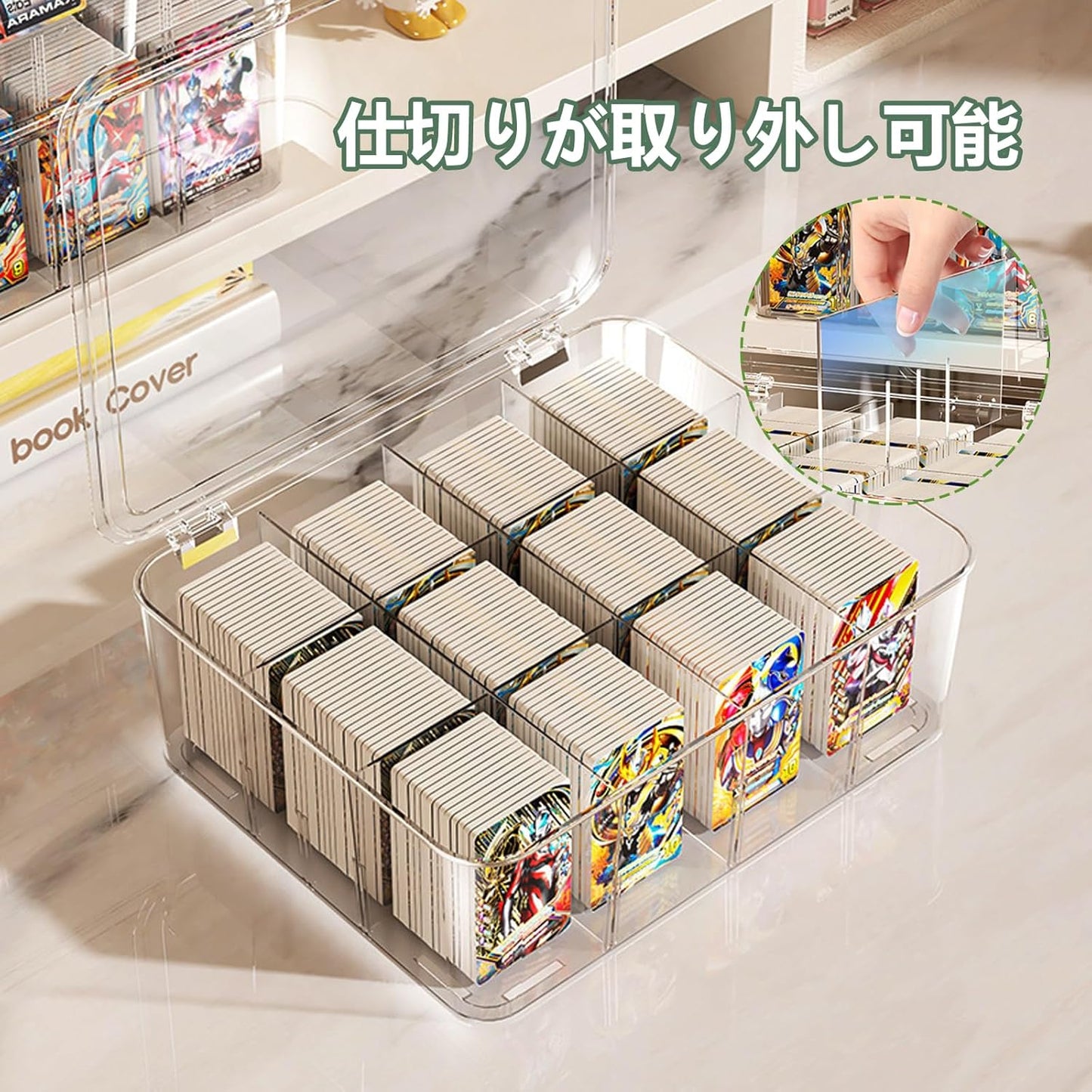 Yanubi Card Case, Large Capacity, Pokemon Card Case, Transparent, Removable Dividers, Storage Box, Card Box, Storage Case