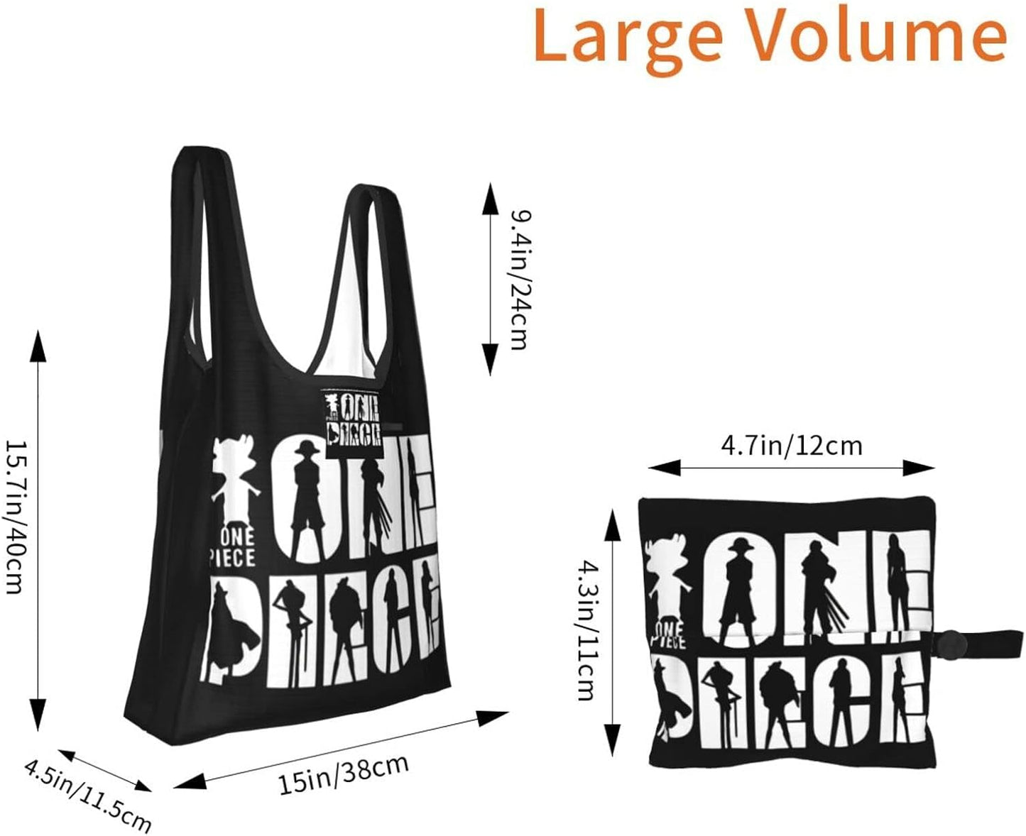 One Piece Eco Bag, Waterproof, Foldable, Tote Bag, Shopping, Waterproof, Material, Lightweight, Large Capacity, Compact, Cute, Stylish, Women's, Popular, Cute, Anime, Character Goods, One Piece,