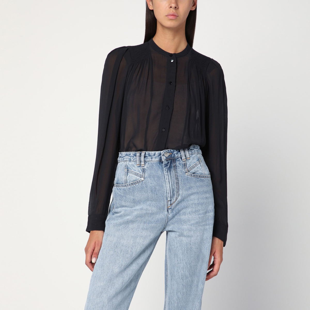 Marant イザベル・マラン・エトレ・ブラック・ノーリン・ブラウスのビスコース・クレープ - Image 4