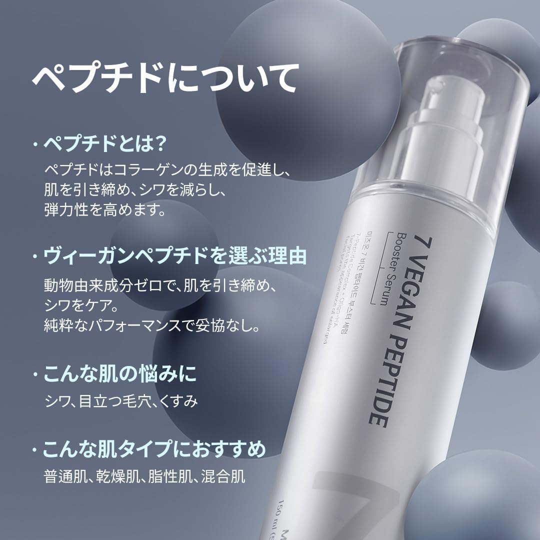 MIZON 7 Vegan Peptide Booster Serum Korean Moisturizing Serum with Niacinamide and Hyaluronic Acid - 150ml