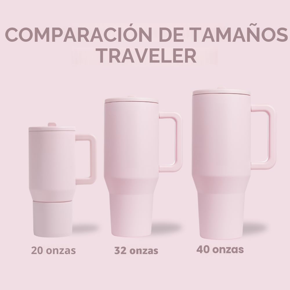 HydroJug Traveler - Botella de agua 32 oz con asa y pajilla abatible, apto para soporte para vasos, resistente a fugas, reutilizable, aislado, acero inoxidable y base de goma, unisex, rosado arena
