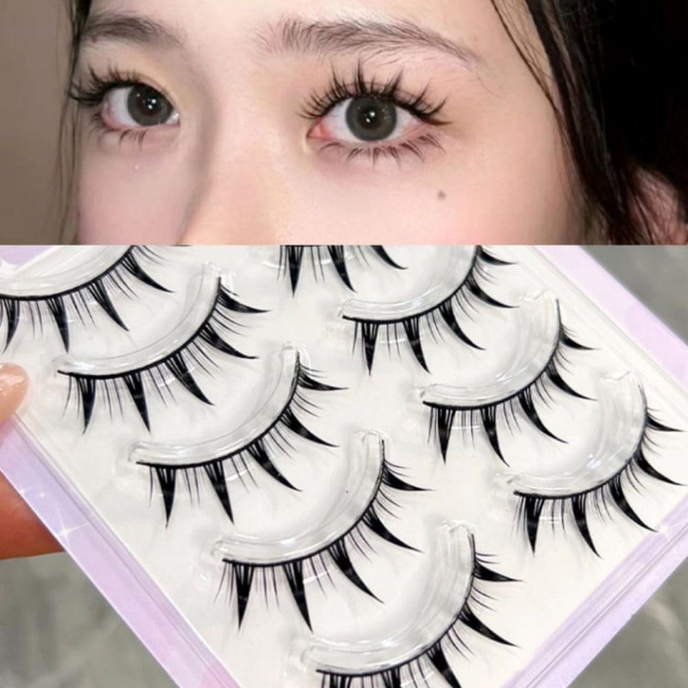 5 Pairs Makeup Cartoon Eyelashes Cosplay Anime Eyelashes Black Stem Wet??Looks Spiky Eyelashes 3D Little Devil Big Eye Eyelashes Extension Tool