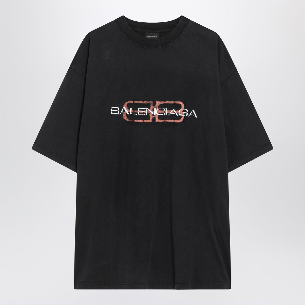 Balenciaga バレンシアガフェードブラックBBアイコンステンシルメディアフィットTシャツ - Image 4