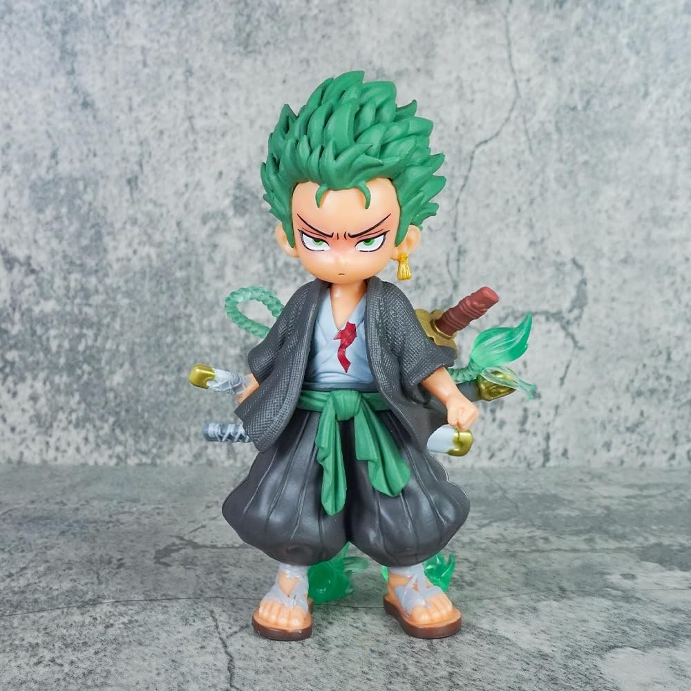 Q Version Zoro Anime Statue Zoro Hero One Piece Roronoa Zoro Approx. 5.9 inches (15 cm) PVC Action Figure [Parallel import goods]