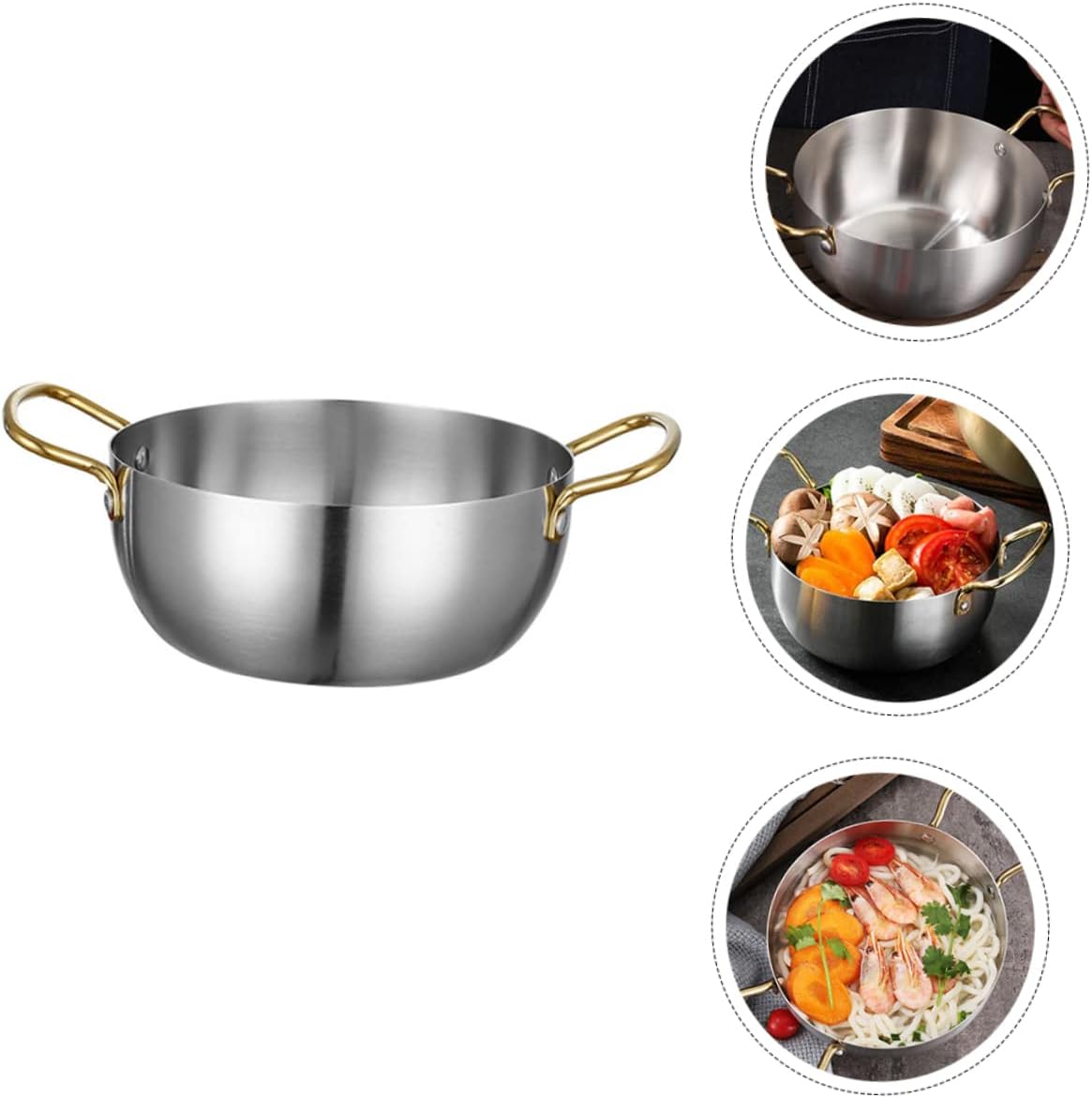 UTHCLO 1 Piece Ramen Pot Instant Noodles Seafood Food Cooking Pot Portable Eel Pot Ramen Aluminum Pot Instant Udon Pot Stainless Steel Binaural Pot Stainless Steel Silver