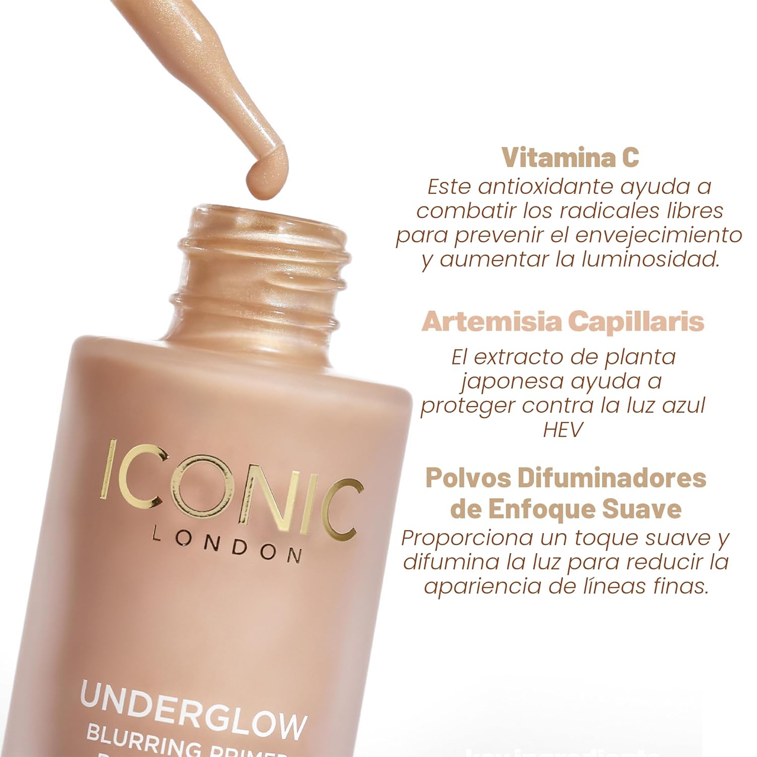 ICONIC LONDON Underglow Blurring Primer | Difumina imperfecciones y da a la piel un brillo radiante, maquillaje vegano y libre de crueldad, tono universal, 0.91 onzas líquidas
