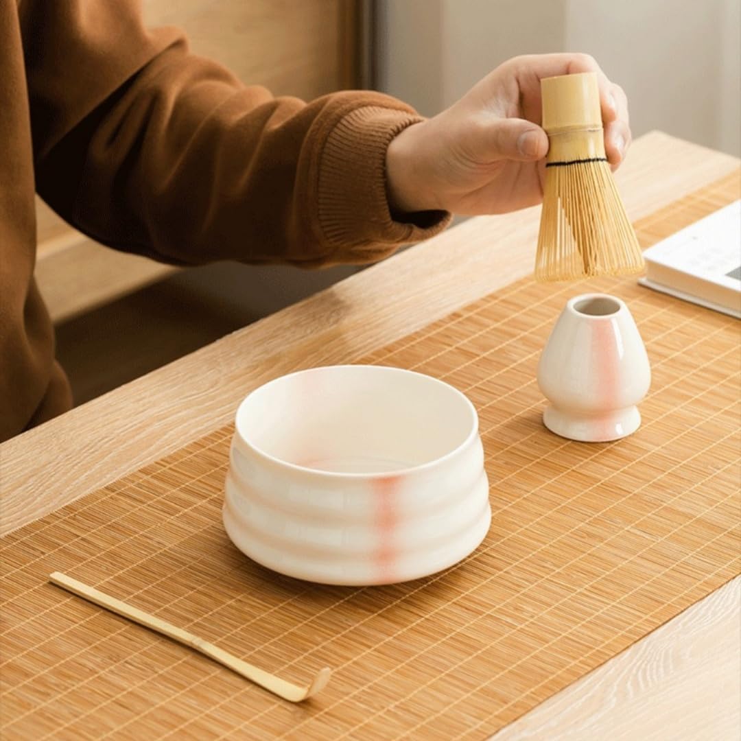 hybmszj Tea Ceremony Set, Matcha Set, Japanese Tea Ceremony Set, Matcha Kit, 1000 Count Chasen, Chasen, Teaspoon, Matcha Bowl, Tea Utensils, Set of 4, For Beginners, Cherry Blossoms, Respect for the
