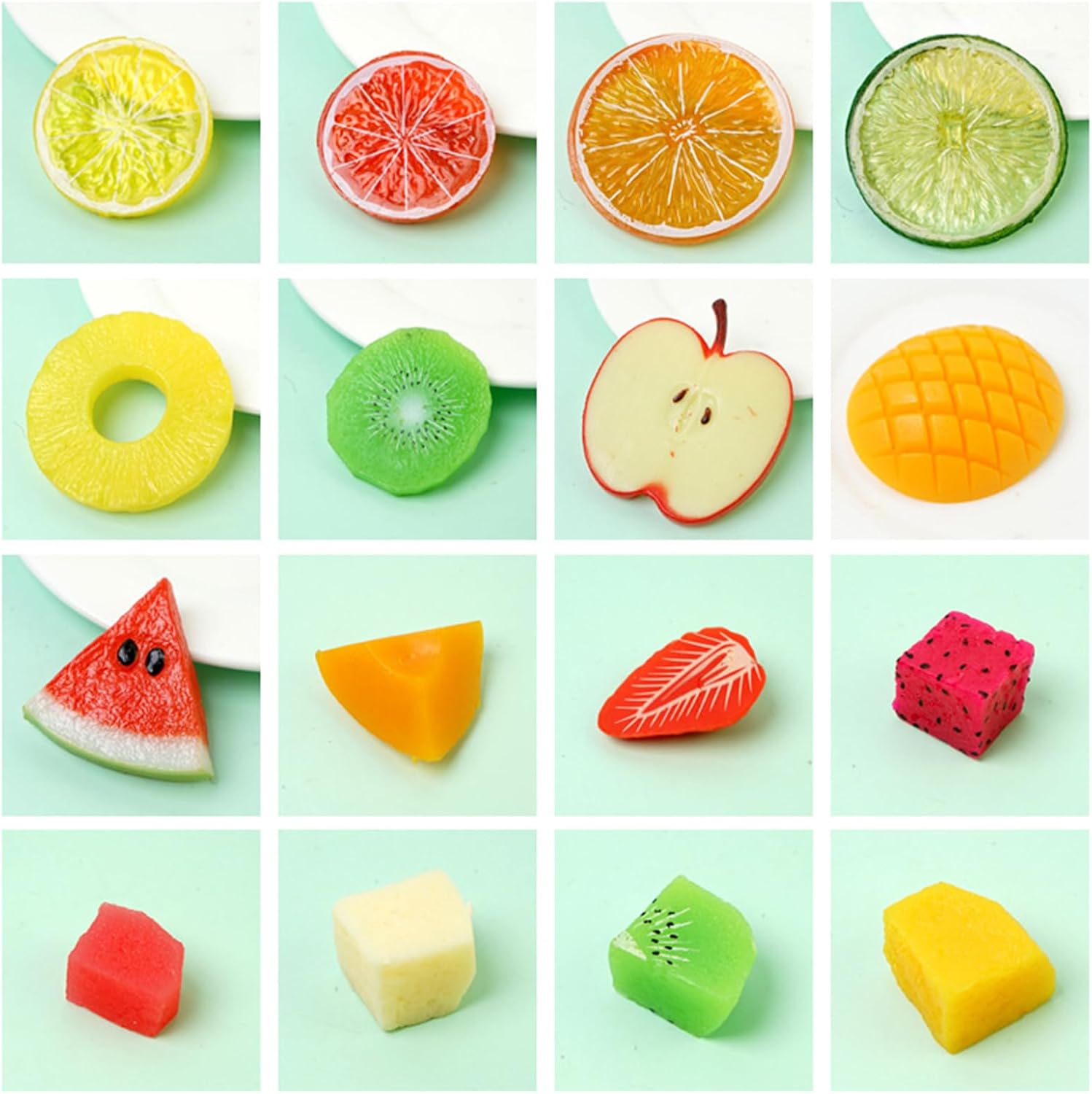 Set of 5 Food Samples Fake Fruit Block Fruit Model Slicing Ring Cut Fruit Display Mandarin Orange Large