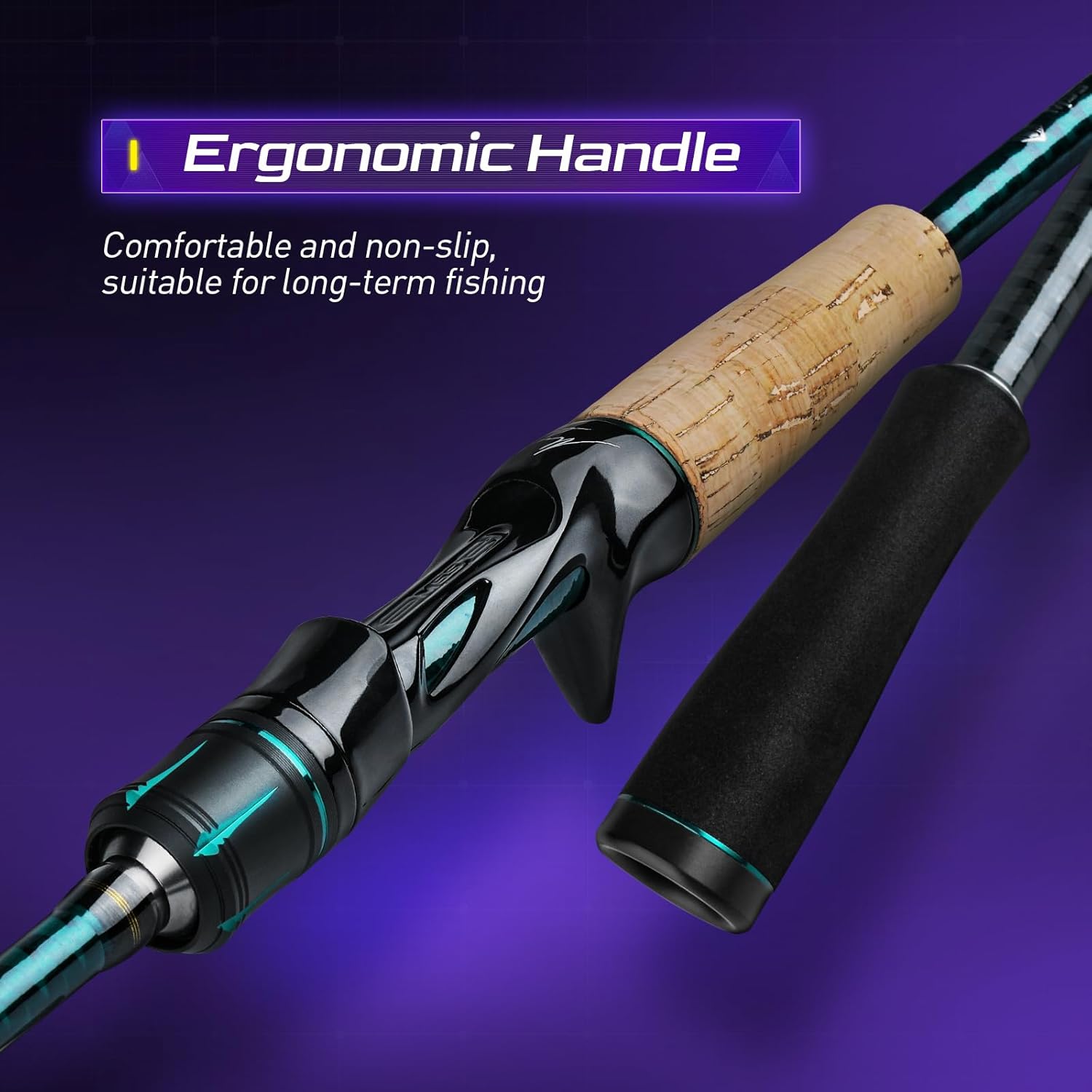 HANDING Magic L Baitcaster Fishing Rod Freshwater 30+24T Carbon Fiber 7'6" Medium Heavy Baitcasting Rod 2pcs Baitcaster Rod Fuji O+A Guide Cork+EVA Handle