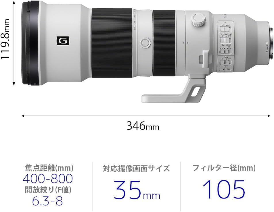 Sony SEL400800G Super Telephoto Zoom Lens Full Size FE 400-800mm F6.3-8 G OSS G Lens for Digital SLR Camera α [E-Mount] Genuine Lens