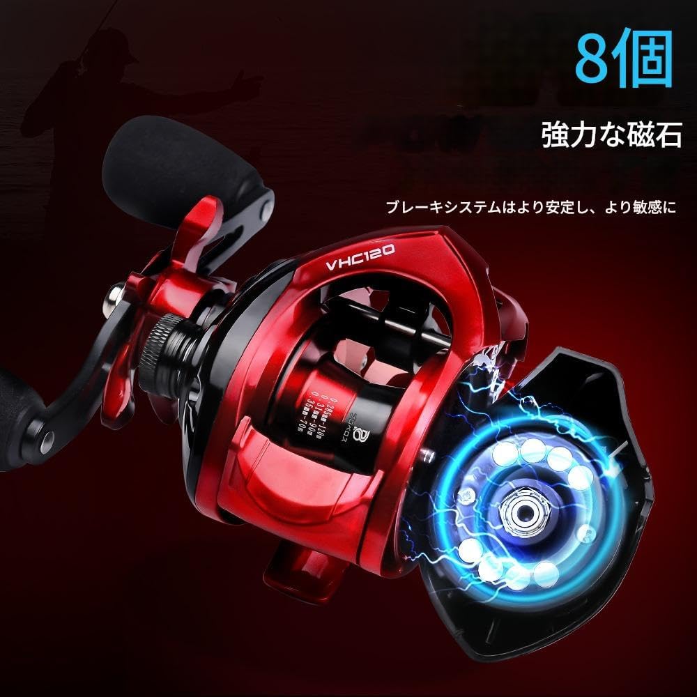 高性能ベイトリール 7.2:1高速ギア 8kgドラグ マグネットブレーキ搭載 軽量金属ボディ 海水・淡水対応 ルアーフィッシング用