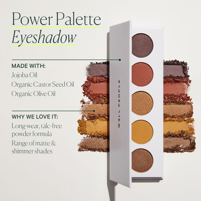 Well People Power Palette - Sombra de ojos, cinco tonos de larga duración, hiperpigmentados mate y brillantes para un color intenso, vegano y libre de crueldad, gris pardo