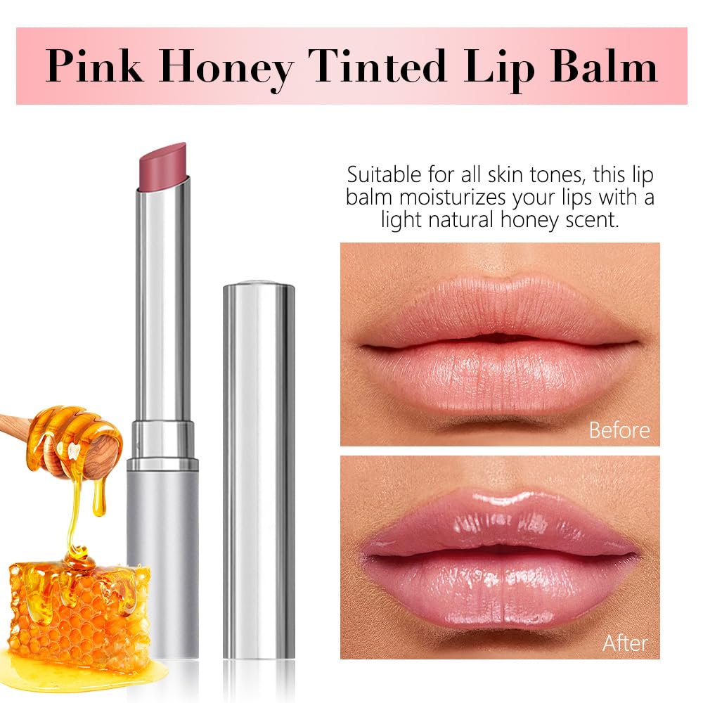 FeiCuiYun Bálsamo Labial con Tinta de Miel Rosa, Lápiz Labial Hidratante Transparente, Color Labial Hidratante para Todos los Tonos de Piel, Bálsamo Labial Nutritivo con un Toque de Cereza Negra