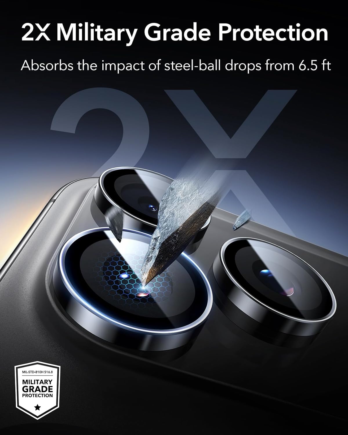 ESR iPhone 15 Pro Max /15 Pro/14 Pro Max /14 Pro Camera Lens Film Standalone Lens Film Scratch Resistant Ultra Thin Aluminum Edge Tempered Glass 1 Pack Black Armorite