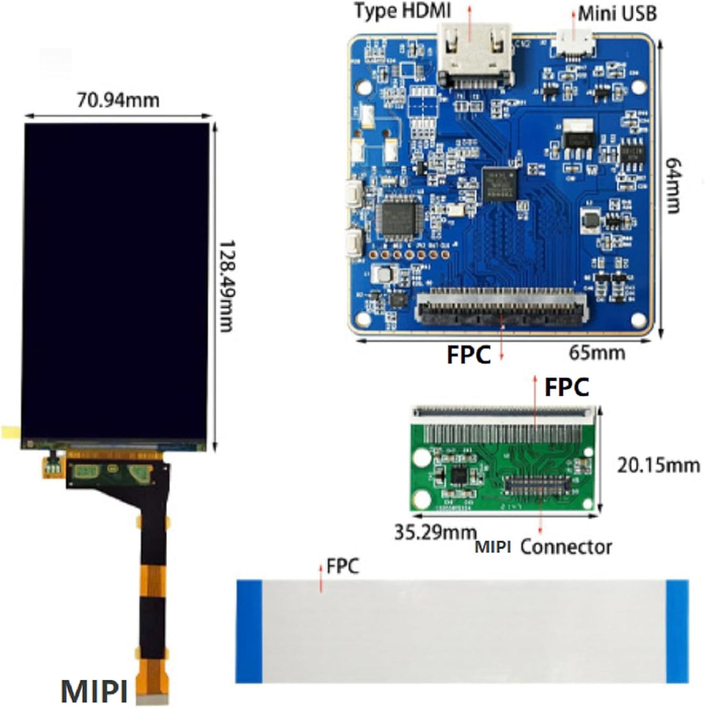 2023 DIY Repiting LCD Display Screen HDMI Driver Board Replacement 5.5" LS055R1SX04 1440X2560/2K for Smart Watch,Video Games,3D Printer
