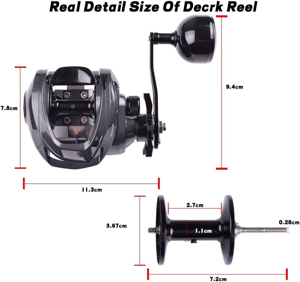 Decrk Saltwater Fishing Baitcasting Reel with Single Handle Drag Force 15kg Ratio 6.4:1 Marine Waterproof Baitcasting Reel