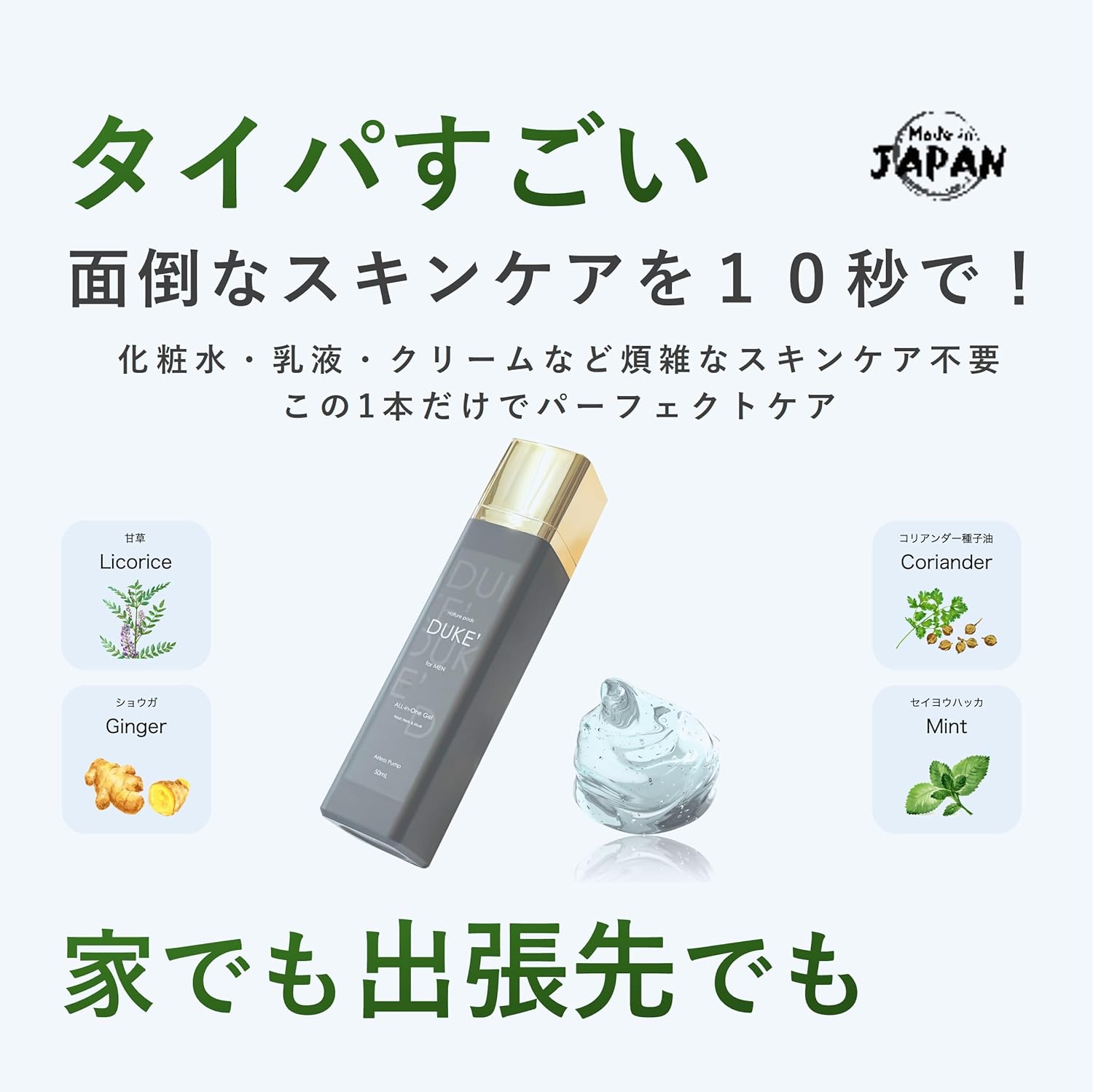 DUKE' Men's All-in-One Gel 1.7 fl oz (50 ml) - Weak Cooling Fresh Herbs & Musk | Moisturizing, Tightening, 8 Types of Plant Ingredients