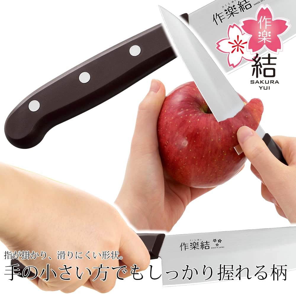 Shimomura Kougyou All-Purpose Kitchen Knife 165mm Made in Japan Easy to handle for women too Handcrafted by craftsmen in Tsubame Sanjo, Sakura Musubi SKU-101 Stainless Steel/Black Total length 29cm