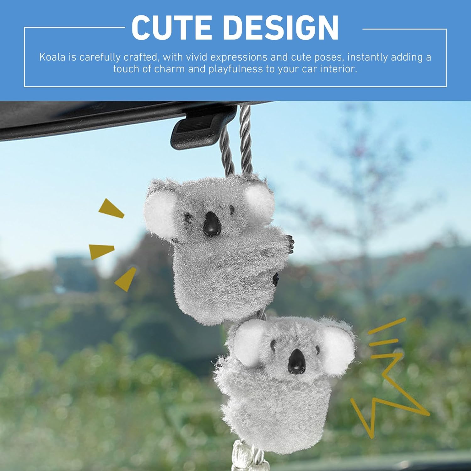 Lindo adorno colgante de koala oscilante para automóvil, colgante creativo de felpa para espejo retrovisor y decoración de consola central, divertido accesorio interior, universal para mujeres